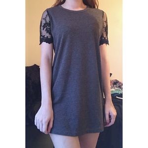 Charlotte Russe Grey Swing Dress with Lace Sleeves
